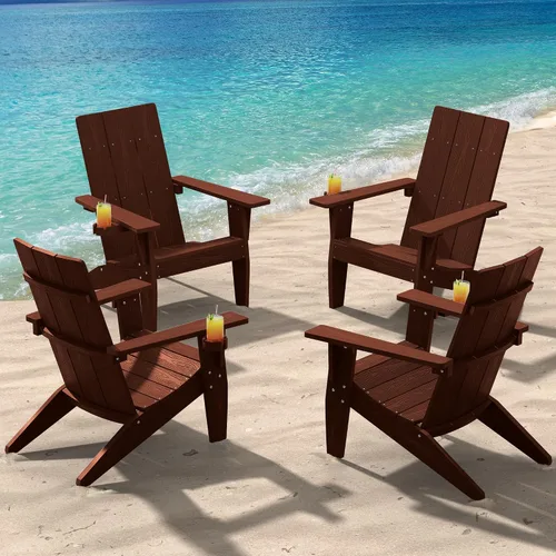 Vista 46 de MXIMU Silla Adirondack moderna resistente a la intemperie con portavasos, sillas de gran tamaño para hogueras Adorondic de plástico al aire libre
