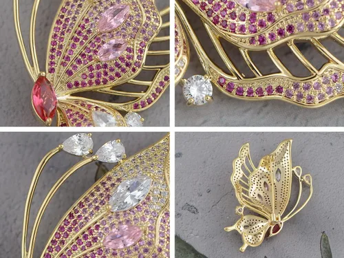 Vista 4 de ALILANG Broche de alas de cola asimétricas con diamantes de imitación de color rosa dorado