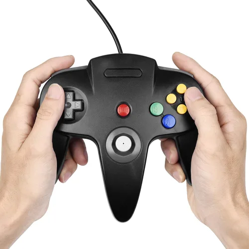 Vista 6 de Paquete de 2 controladores clásicos N64 (negro) con 2 cables de extensión de controlador N64 de 6 pies