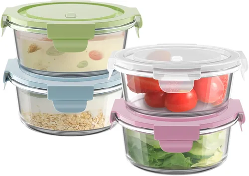 Vista 11 de 16 onzas Recipientes de vidrio para preparar comidas, recipientes herméticos de vidrio de 2 tazas con tapas, recipientes de sopa de vidrio