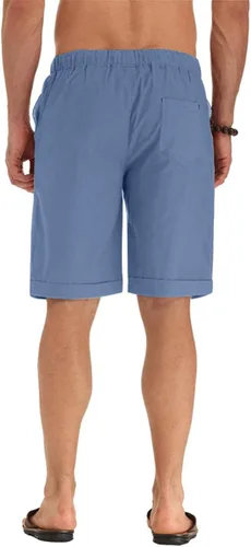 Vista 31 de Sailwind Pantalones cortos de lino para hombre, pantalones cortos casuales de playa con cordón