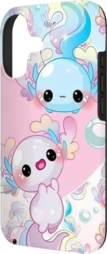 Vista 2 de Linda funda Kawaii Axolotl azul y rosa para iPhone 17