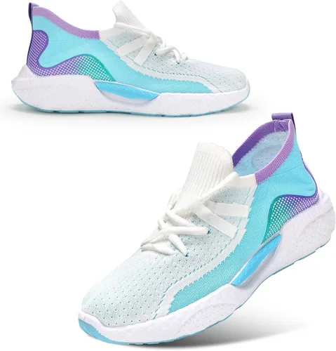 Vista 5 de KUNWFNIX Womens Lace up Skateboard Shoes Non Slip Lightweight Work Gym Shoes Sneakers Mesh Workout Casual Sports