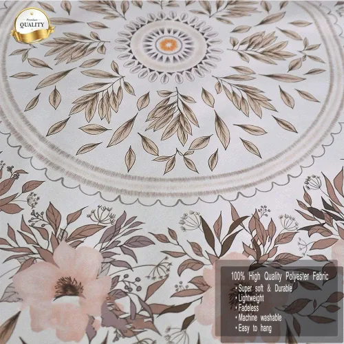 Vista 6 de Tapiz bohemio naranja para colgar en la pared, medallón floral de mandala, tapiz hippie con diseño de corona estética marrón claro, manta de Crema