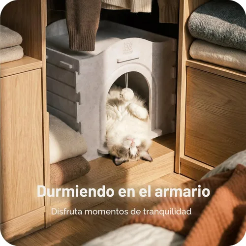 Vista 8 de Casas de interior para gatos de interior, cueva cubierta con aislamiento cálido para gatos de interior, fuerte capacidad resistente a los arañazos