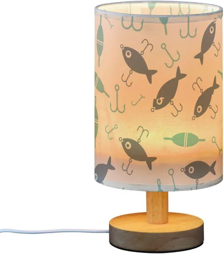 Vista 2 de Fishing Fish Small Desk Lamp for Bedroom Nightstand Bedside Lamps with USB Table Lamp with Fabric Night Light for Living Room
