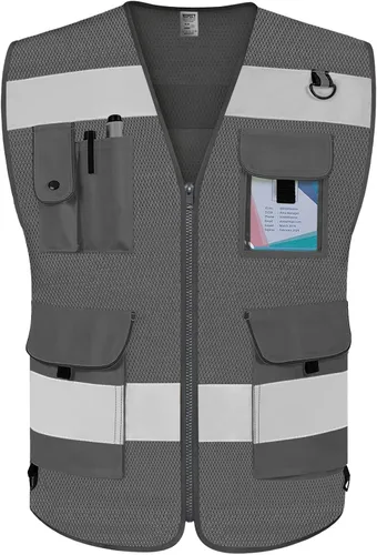 Vista 12 de TCCFCCT Chaleco de seguridad de malla para hombres y mujeres, chaleco de seguridad reflectante de alta visibilidad con 9 bolsillos, chaleco