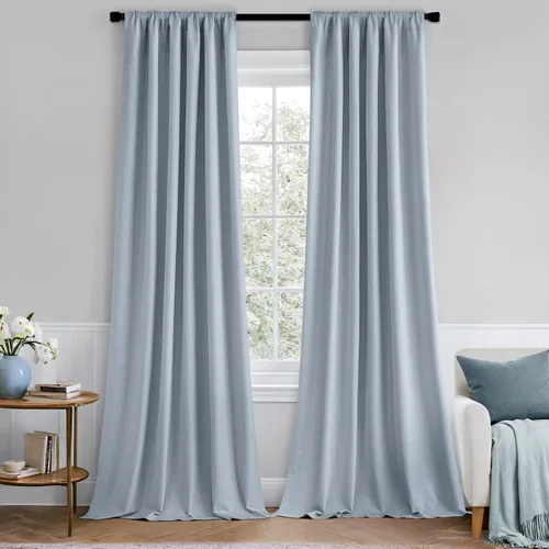 Vista 16 de MIULEE Cortinas 100% opacas de 63 pulgadas de largo, 2 paneles para dormitorio, cortina gruesa negra para oscurecer la habitación, pestaña trasera