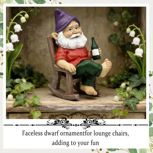 Vista 6 de nezababy Gnomo de jardín divertido, estatuas para exteriores, escultura traviesa, decoración inapropiada para beber cerveza, mecedora, gnomo