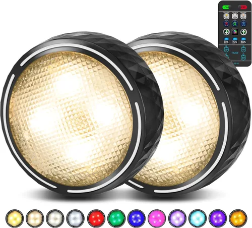 Vista 8 de TECOMLIGHT Luces de disco con control remoto, iluminación inalámbrica para debajo del gabinete, funciona con pilas, luces de empuje para cocina