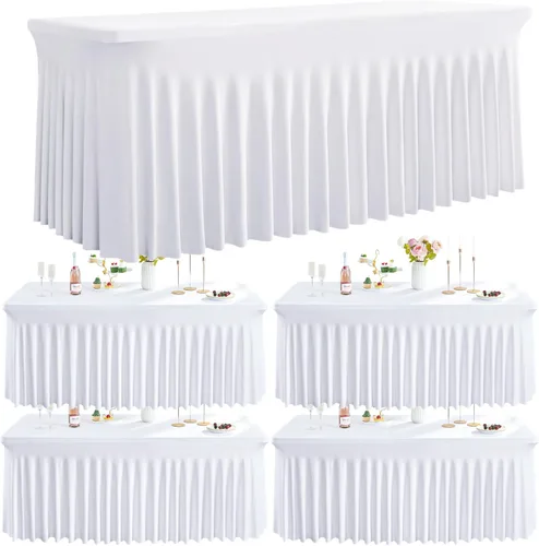 Vista 16 de Outpain Juego de 2 manteles rectangulares de elastano beige para mesas rectangulares de 6 pies, manteles de elastano ajustable de 6 pies, sin