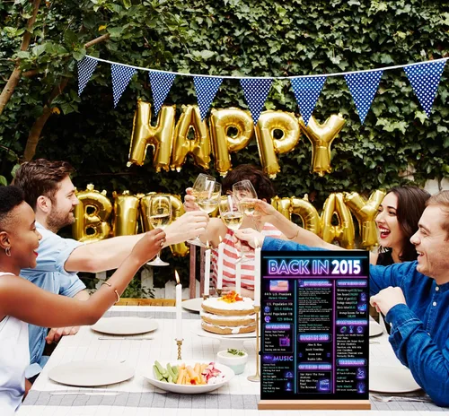 Vista 8 de Decoración de fiesta de cumpleaños número 10 para niño, póster de decoración de cumpleaños de neón en 2015, letrero de mesa acrílico, suministros