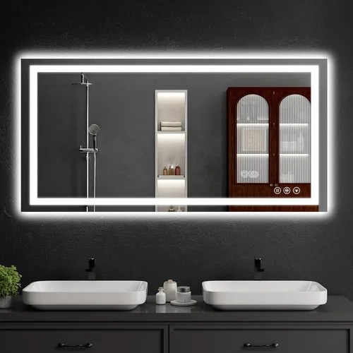 Vista 14 de Espejo de baño LED de 30 x 48 pulgadas con luces, regulable, antivaho, espejo de tocador de baño para pared, retroiluminado + luz frontal, función