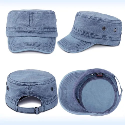 Vista 10 de Geyoga 3 unidades Cadet Army - Gorras de algodón lavado militar para tapas planas ajustables estilo militar sombrero unisex
