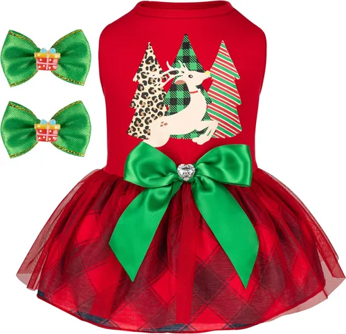 Vista 12 de cyeollo - Vestido de San Valentín para perro, traje de tul con estampado de corazón, con clip de lazo, talla XS Soft Breathable Fabric
