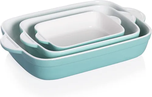 Vista 15 de Sweejar Plato de Cerámica para Hornear, Bandeja Rectangular Pequeña para Hornear con Asas Dobles, 20 Oz para Cocinar, Brownie, Cocina, 6.5 x 4.9 x