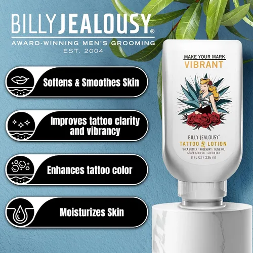 Vista 3 de Billy Jealousy Tattoo Lotion for All Skin Types Formulated with Shea Butter, Essential Oils & Green Tea Leaf Extract, Tattoo Aftercare that