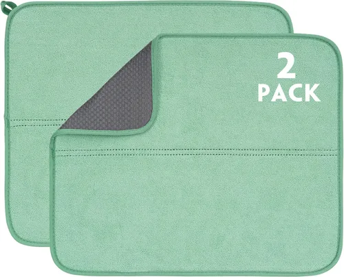 Vista 17 de Paquete de 2 tapetes de secado de platos para encimera de cocina, absorbentes, tapetes escurridor de platos de microfibra, almohadilla de secado
