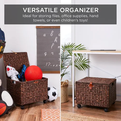 Vista 6 de Best Choice Products Archivador Rodante de Jacinto de Agua Tejido a Mano, Organizador de Archivos Móvil para Carpetas Colgantes con Tapa y Ruedas