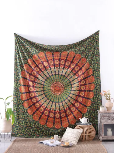 Vista 24 de Popular Handicrafts - Tapiz para colgar en la pared con diseño hippie de mandala bohemia, psicodélico, indio de pavo real, para meditación, gitano