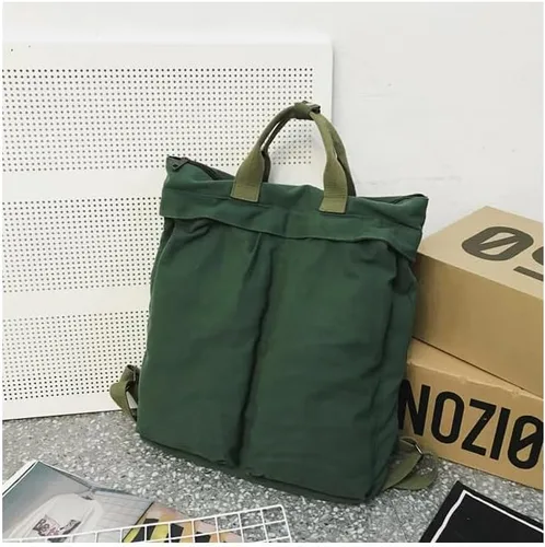 Vista 3 de Mochila de lona vintage para mujeres y hombres, bolsa de viaje casual de gran capacidad, de mezclilla, estilo grunge, senderismo, viajes (verde)