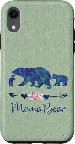 Vista 24 de Teal Blue Purple Floral Mama Bear and Two Cubs Light Green Case for iPhone 16