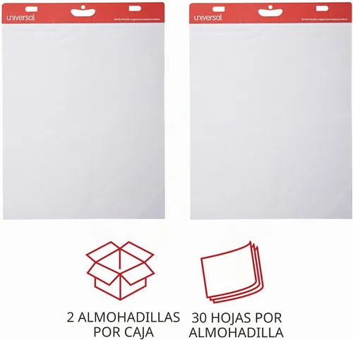 Vista 4 de Universal 35603 Almohadillas de caballete autoadhesivas, sin rayas, 25 x 30, color blanco, 30 hojas (caja de 2 almohadillas)