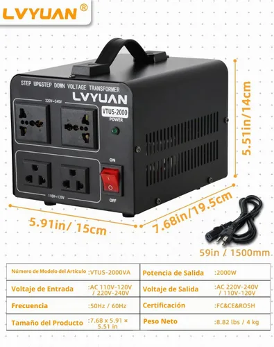 Vista 6 de LVYUAN Convertidor Transformador de Voltaje de 2000 Vatios Elevador/Reductor Convierte de 110-120 Voltios a 220-240 Voltios y de 220-240 Voltios a