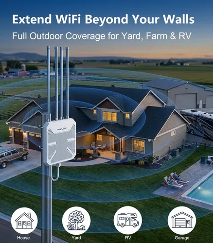 Vista 2 de WAVLINK AX1800 Extensor WiFi 6 para exteriores, punto de acceso al aire libre resistente a la intemperie IP67, extensor WiFi de largo alcance
