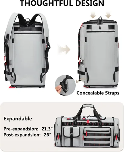 Vista 4 de MCBD Bolsas de gimnasio para hombres y mujeres, mochila deportiva de viaje de 45 litros con zapatos y compartimento para laptop, bolsa de transporte