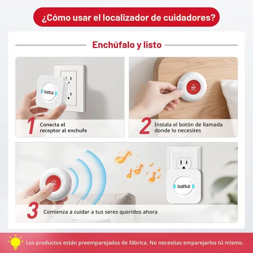 Vista 6 de CallToU Buscapersonas para cuidadores botón de llamada inalámbrico Sistema de alerta de enfermera 500+ pies