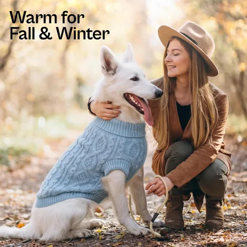 Vista 5 de Parisian Pet Suéteres de Navidad para Perros - Tipo Pullover, Suéter Azul para Perro con Cuello de Tortuga - Suéter Grueso de Punto Trenzado