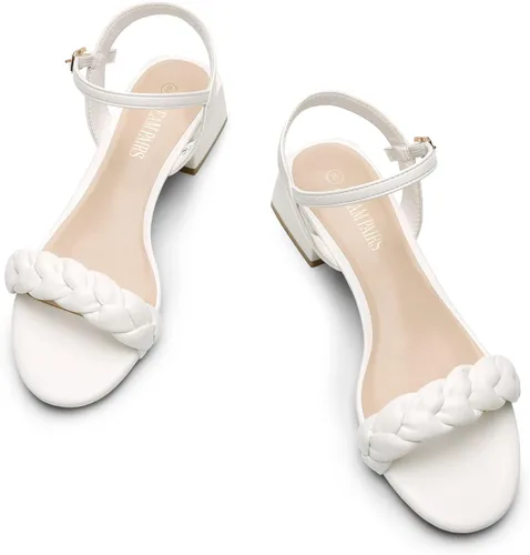 Vista 33 de DREAM PAIRS Zapatos de tacón bajo para mujer con correa de tobillo y puntera abierta trenzada, tacón grueso, sandalias de tacón grueso para fiestas