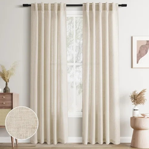Vista 105 de Joywell - Cortinas de lino de 96 pulgadas de largo para sala de estar Natural