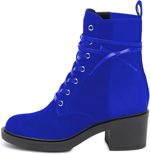 Vista 3 de YDN Botines de combate con cordones y punta redonda para mujer, con tacón bajo, tacón bajo, botas cortas para invierno