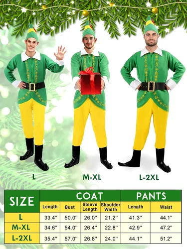 Vista 6 de Disfraz de elfo para hombre disfraz de amigo para Halloween Navidad cosplay conjunto completo de disfraces de fantasía trajes de fiesta verdes