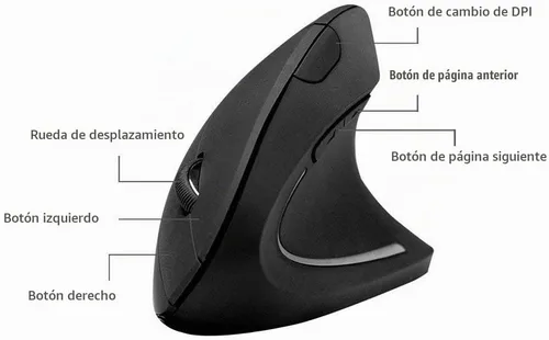 Vista 2 de Ratón vertical inalámbrico, ratón óptico ergonómico inalámbrico de 2.4 G con 3 ajustables 800/1200/1600 DPI, más adecuado para manos grandes