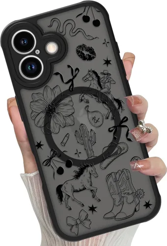 Vista 57 de Funda magnética para iPhone 17 Pro [compatible con MagSafe], bonita funda de moda con estampado de leopardo negro, translúcida, mate, parte trasera