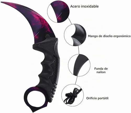 Vista 6 de Cuchillo Karambit sin ofensivo, cuchillo de entrenamiento de práctica de acero inoxidable con funda para principiantes, herramienta de entrenamiento