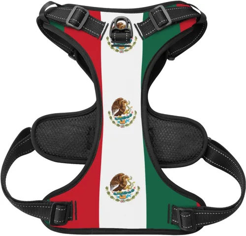 Vista 2 de Arnés para perro con bandera de México, chaleco acolchado suave para perros, chaleco ajustable para perros pequeños, medianos y grandes