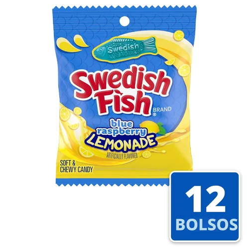 Vista 4 de SWEDISH FISH Caramelos suaves y masticables de limonada de frambuesa azul, caramelos a granel, bolsas de 12-3.59 onzas