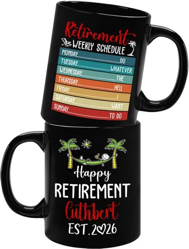 Vista 10 de Taza de café negra de jubilación personalizada, Jubilado está bajo nueva gestión, mira a la esposa para más detalles, taza de té de 11 15 onzas