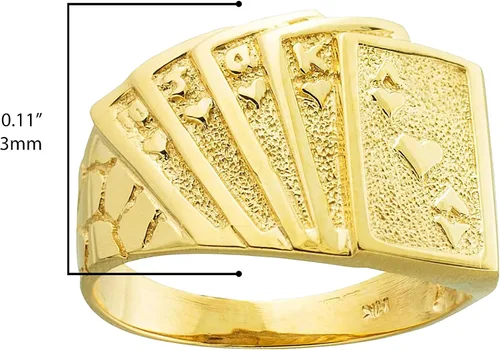 Vista 3 de Anillo de oro amarillo de 10 quilates Royal Flush Poker Hand Lucky Nugget Band Ring