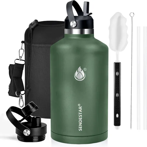Vista 42 de SENDESTAR Botella de agua aislada de 24 onzas, boca ancha, botella de agua de 24 onzas con tapa con popote, tapa de boquilla, acero inoxidable