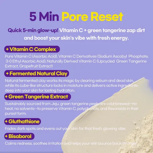 Vista 4 de Mascarilla de arcilla con vitamina C, mascarilla hidratante e iluminadora, arcilla natural fermentada, caolín y BHA, mandarina verde reciclada, 2.8