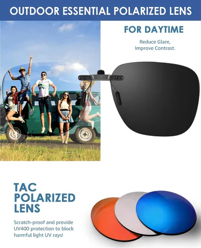 Vista 6 de Xfeel Lentes de sol polarizados negros con clip sobre lentes graduados para mujeres y hombres, se ajustan sobre lentes de moda
