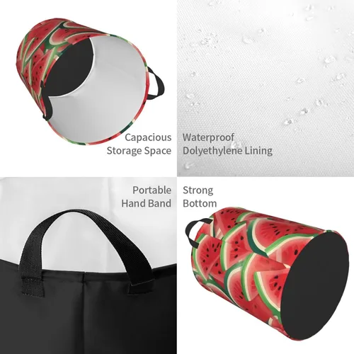 Vista 4 de Watermelon Slice print Circular Hamper Waterproof Storage Bin Organizer Basket Laundry Hamper With Handles For Clothes Toys Small