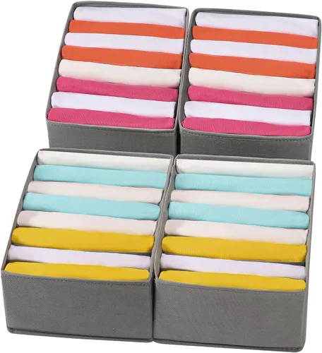 Vista 8 de Paquete de 4 Organizadores de Cajones para Camisetas para Ropa, Caja de Almacenamiento de Armario de 8 Compartimentos con Rejillas, Organizador