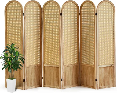 Vista 11 de 3 Panel Rattan Room Divider, Arched Room Divider Screen, Black