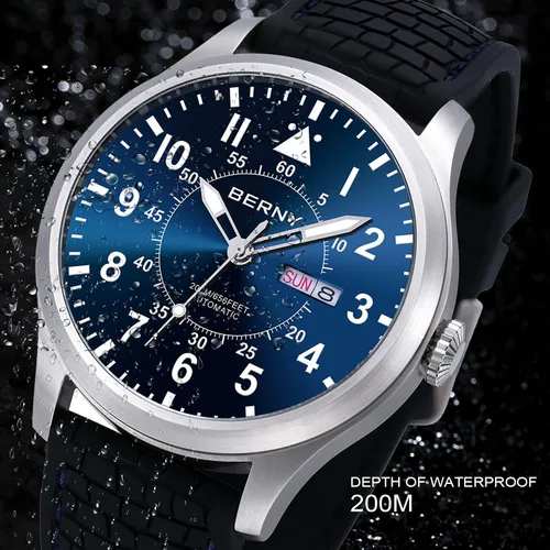 Vista 3 de BERNY Reloj mecánico automático para hombre, reloj de cuerda automática, resistente al agua, 20 ATM, cristal de zafiro, resistente a los arañazos